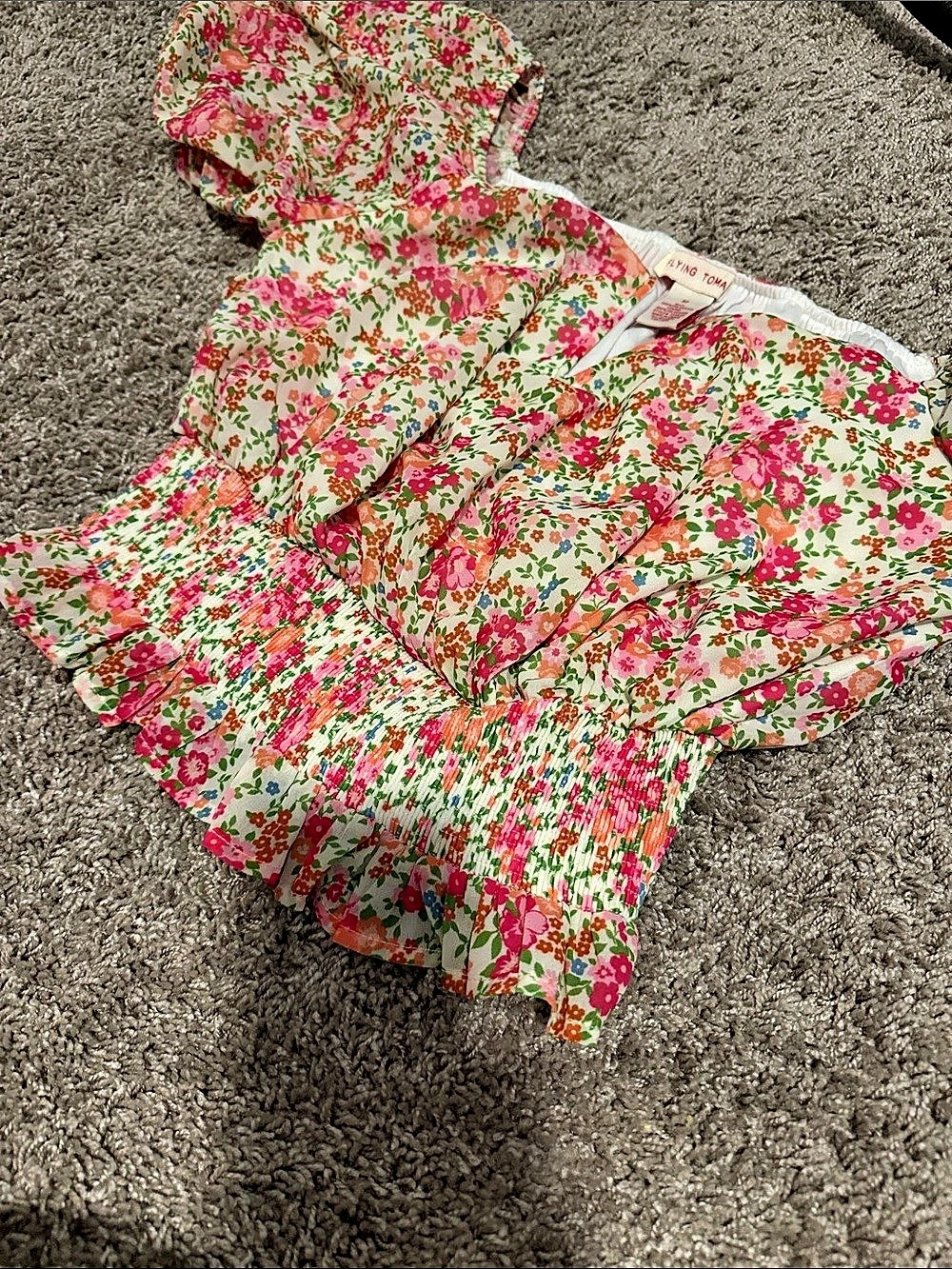 Flying Tomato Floral Smocked Top in Pink & White